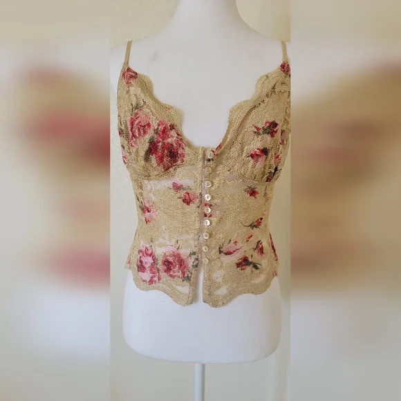 Guess Collection Floral Lace Corset Top, Size Medium - Picture 2 of 4